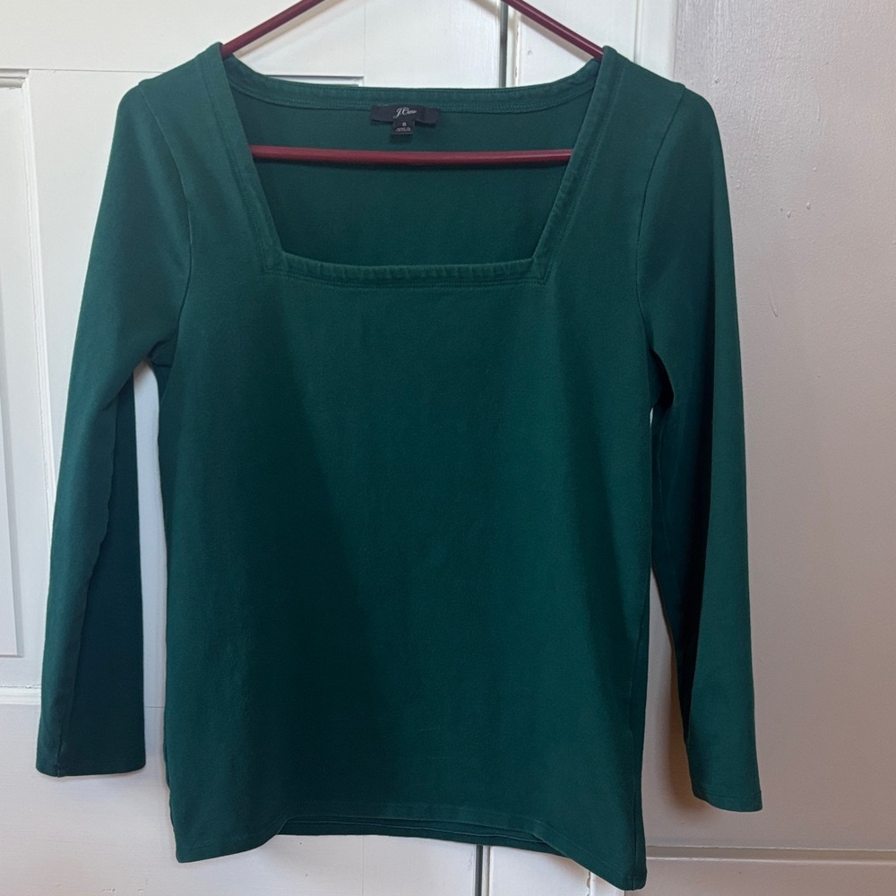 J Crew square neck green Long Sleeve Tee